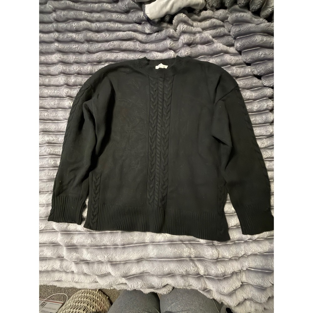 Splendid Womens Black Cable Knit Crew Neck Long Sleeve Sweater Size Large
